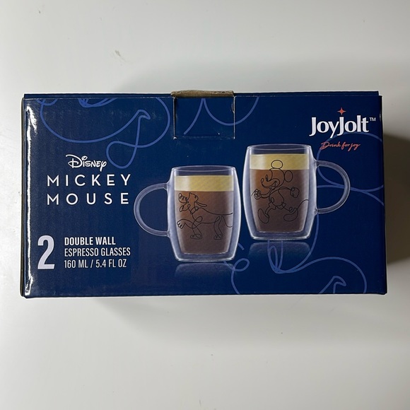 Disney Other - NEW JoyJolt Disney Mickey Mouse & Pluto Double Wall Glass Mugs - 5.4 oz Set of 2